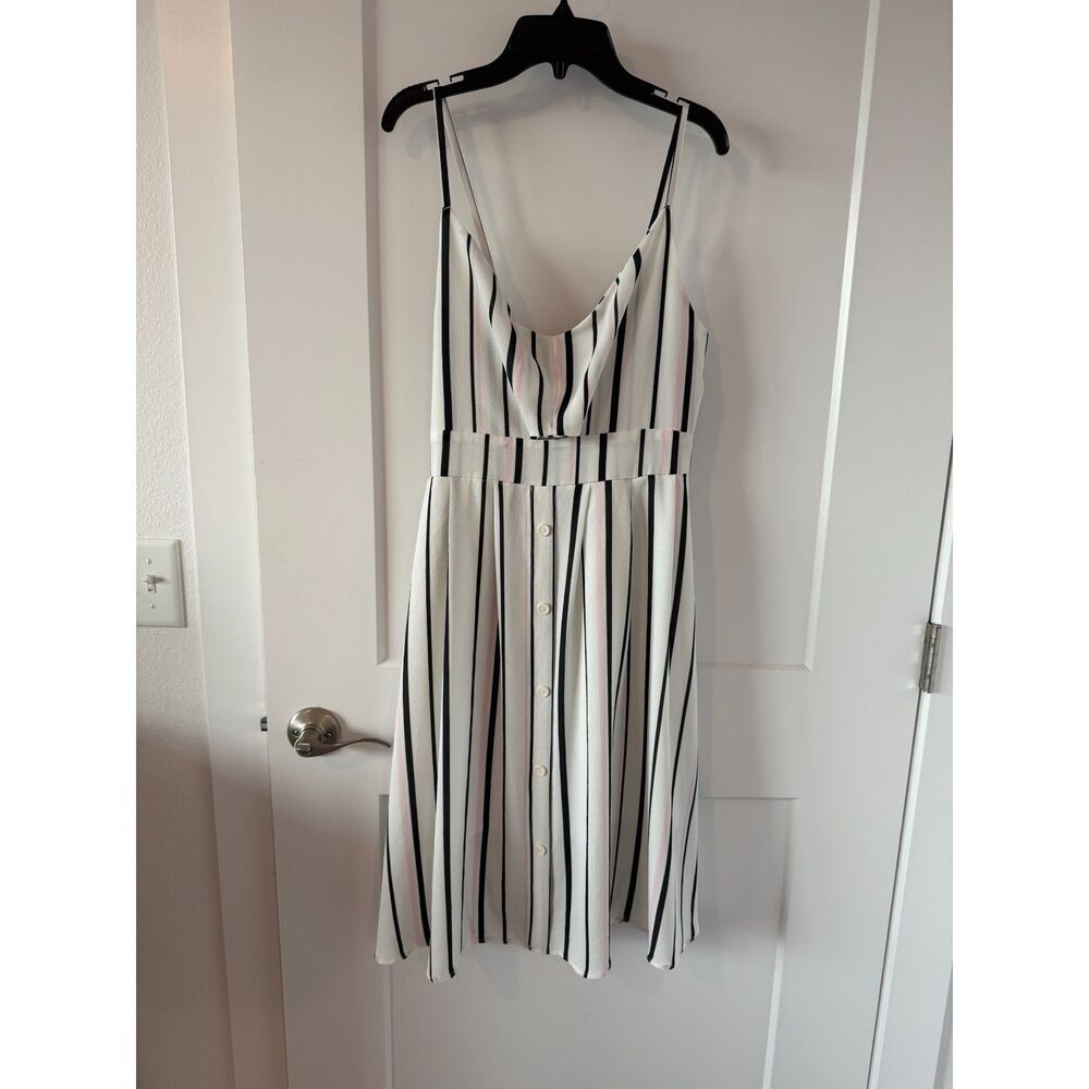 White, Black & Pink Stripe Dress